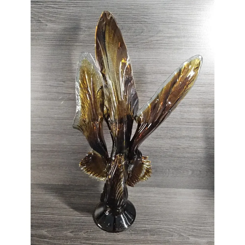 Vintage MCM Art Glass Amber Clear Triple Jack In The Pulpit 18.5 Sculpture Decor